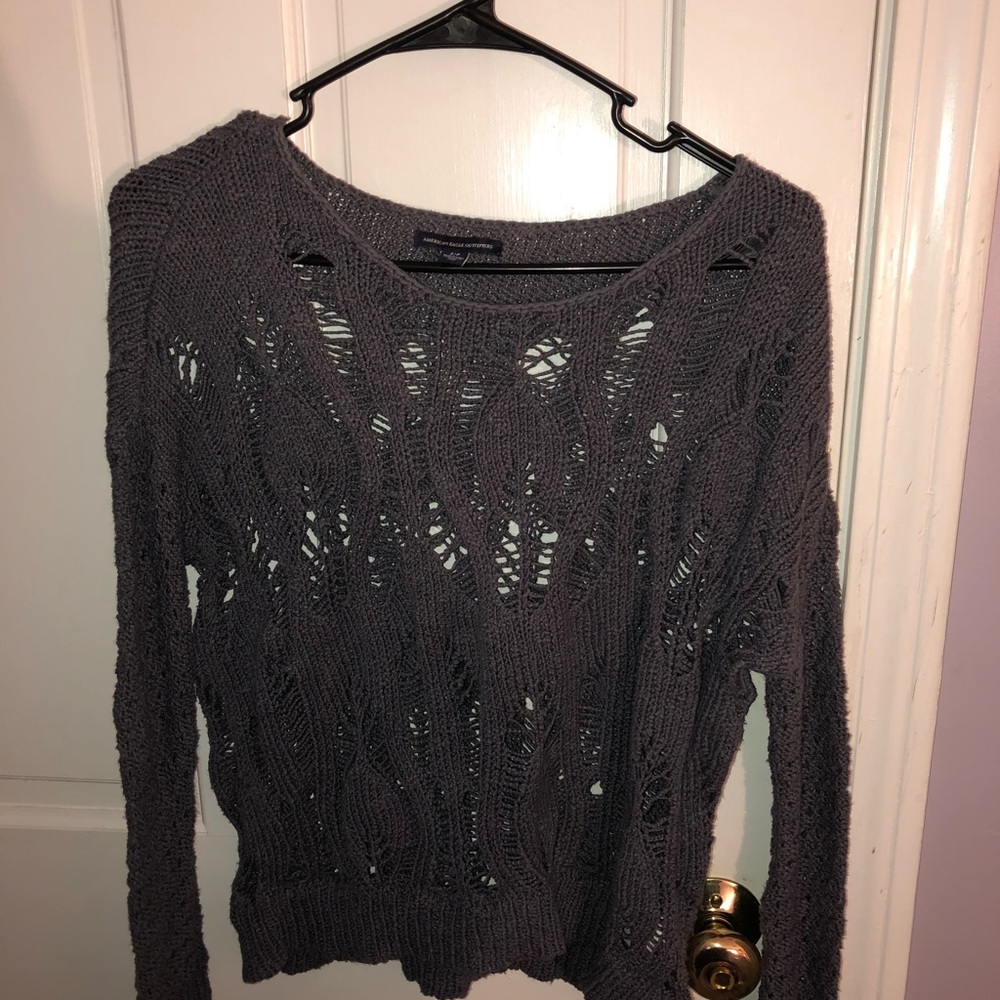 navy blue distressed sweater